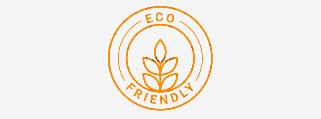 An icon depicting a leaf in a bright orange color, symbolizing that the product is eco-friendly.