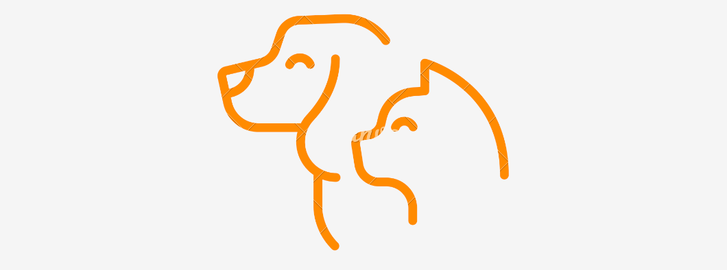 A profile icon featuring a cat and a dog, both rendered in a vibrant orange color.